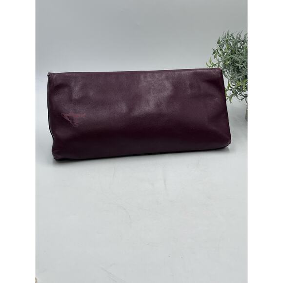 Tory Burch Burgundy Port Wine Logo Front Leather Miller Fold-over Clutch - Picture 5 of 13